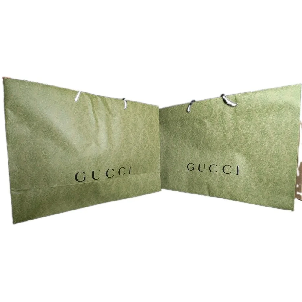 GUCCI Authentic Paper Shopping Gift Bag Tote Damask Embossed 19x14x7 - 2 Bags